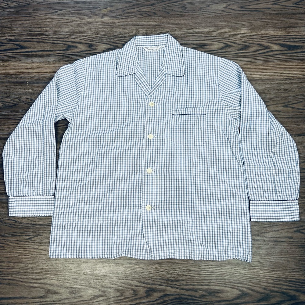 Derek Rose White & Blue Plaid Pajama Top Shirt L